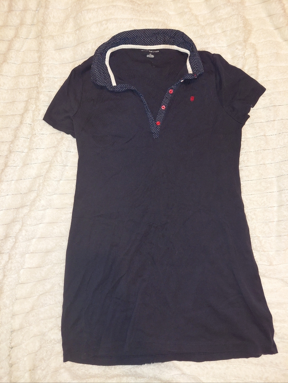 Tommy Hilfiger Navy Blue Heleny Sport Polo Short Sleeve Dress Polka Dot Collar